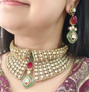 AD-Choker-with-red-stone-and-earrings