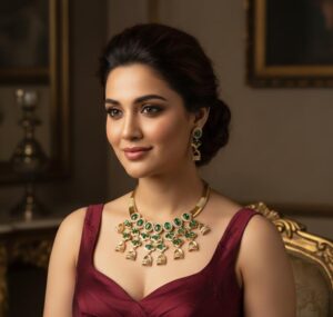 AD-Brass-Choker-Latkan-with-Earrings-Dark-Green