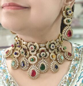 AD Choker Kundan Multi Colour with Earrings