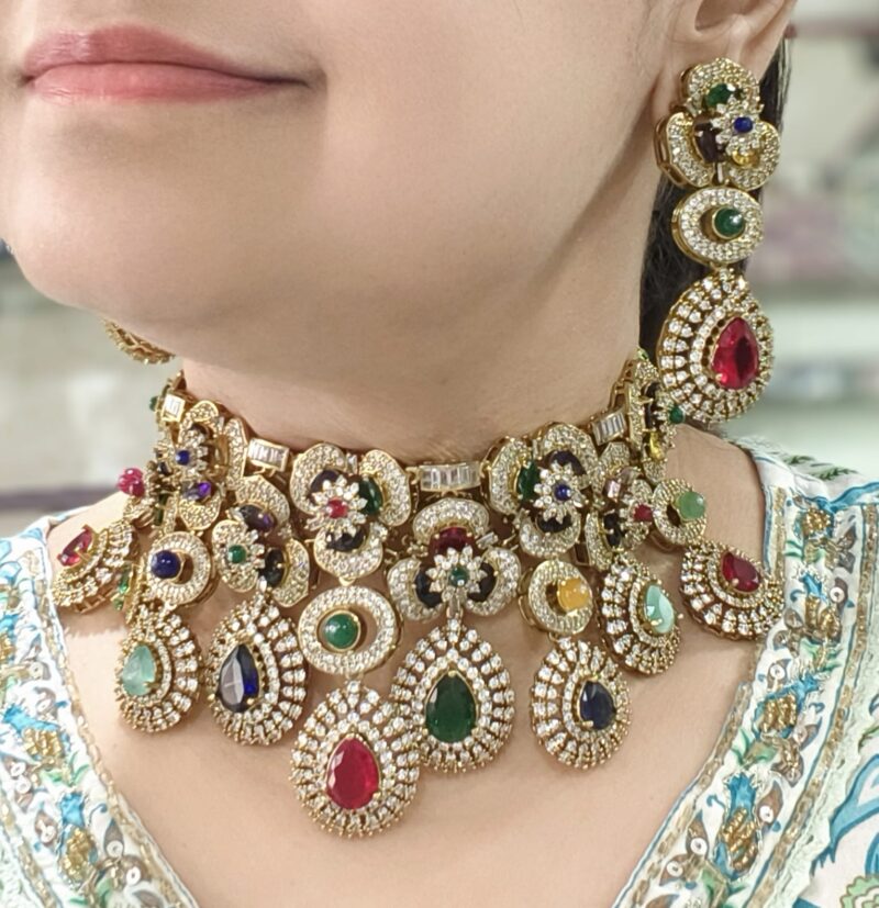 AD Choker Kundan Multi Colour with Earrings