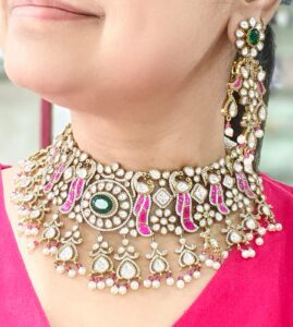 AD-Choker-with-Earrings-Pink-Mena-Kari-Green