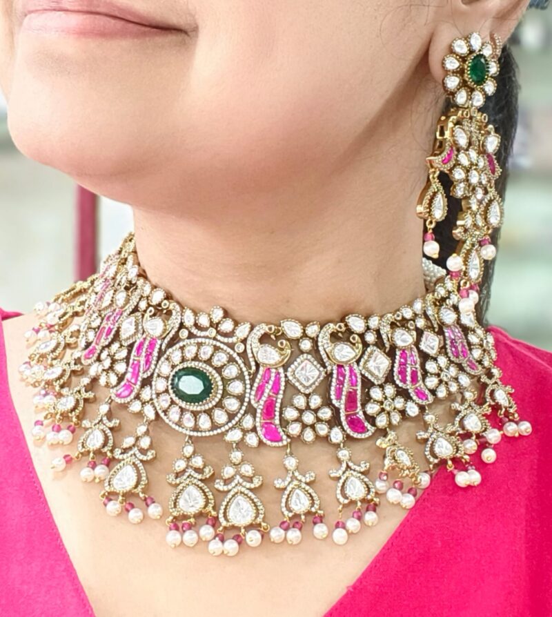 AD-Choker-with-Earrings-Pink-Mena-Kari-Green