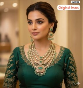 AD-Heavy-Necklace-3-layer-Jhoomka-Colour-Emerald