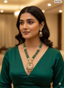 AD-Kundan-Long-Necklace-with-Earrings-Full-Dark-Green