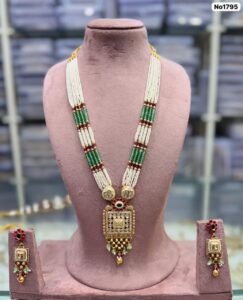 AD-Kundan-Long-Necklace-with-Earrings-Green-White-Red