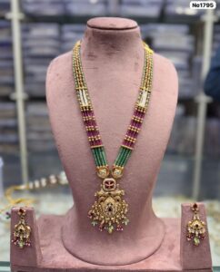 AD-Kundan-Long-Necklace-with-Earrings-Yellow-Maroon-Dark-Green