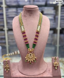 AD-Kundan-Long-Necklace-with-Earrings-Yellow-White-Maroon-Green