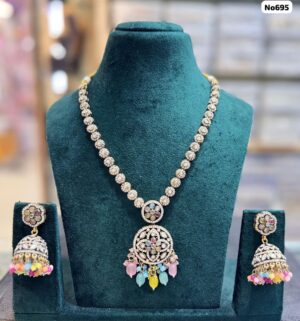 AD-Long-Necklace-with-Earrings-Multi-Colour