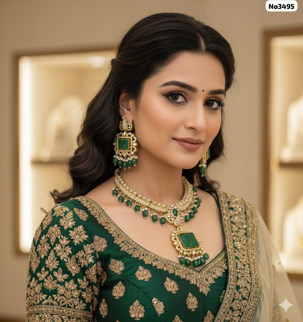 AD-Neclaces-Green-Stone-Earrings