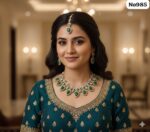 AD-Short-Necklace-with-Earrings-and-Tika-Dark-Green