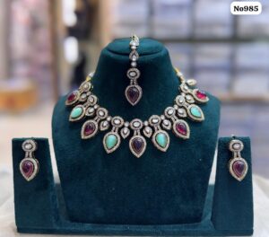 AD-Short-Necklace-with-Earrings-and-Tika-Purple-and-Blue