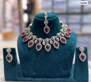 AD-Short-Necklace-with-Earrings-and-Tika-Red-and-Purple