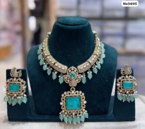 Kundan-Choker-with-Earrings-and-beads-Light-Blue