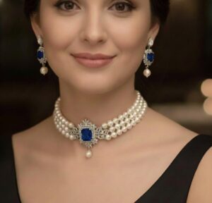 White 3 Layer Choker Pearl with Earrings