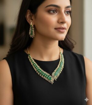 AD-Choker-with-Earrings-Dark-Green-Golden