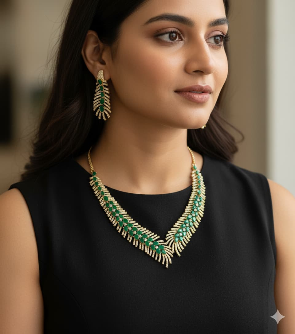AD-Choker-with-Earrings-Dark-Green-Golden