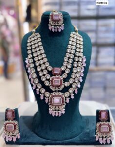 AD Kundan Jewelry with Earrings and Tikka Light Pink