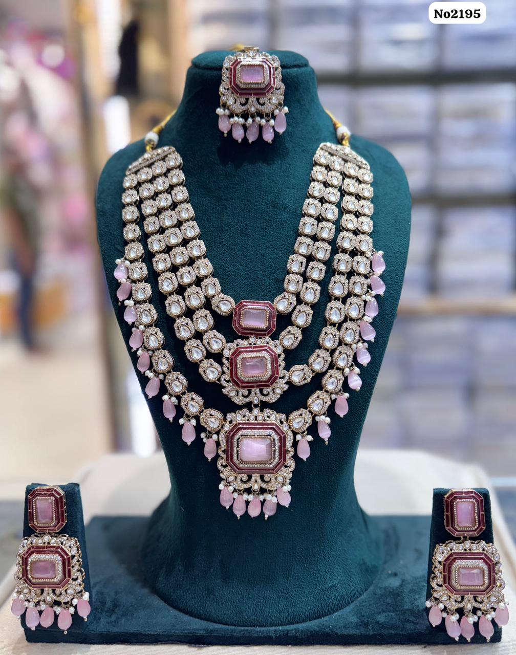 AD Kundan Jewelry with Earrings and Tikka Light Pink