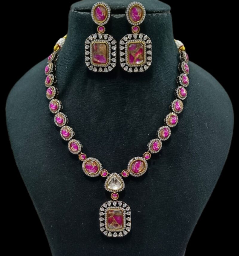 AD Necklace Set Pink