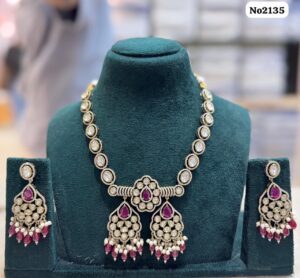 Austrian-Stone-Necklace-Set-Dark-Pink