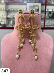 Kashmiri-style-dangle-earrings-White-perals-and-light-pink-stone