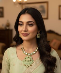 Kundan-Meenakari-Choker-with-Earrings-Green