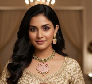 Kundan-Meenakari-Choker-with-Earrings-Pink
