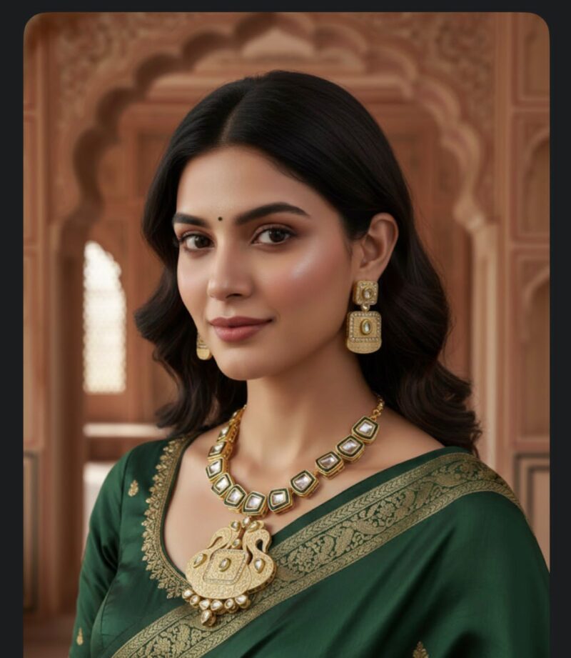 Kundan-Meenakari-with-Earrings-Choker-Golden