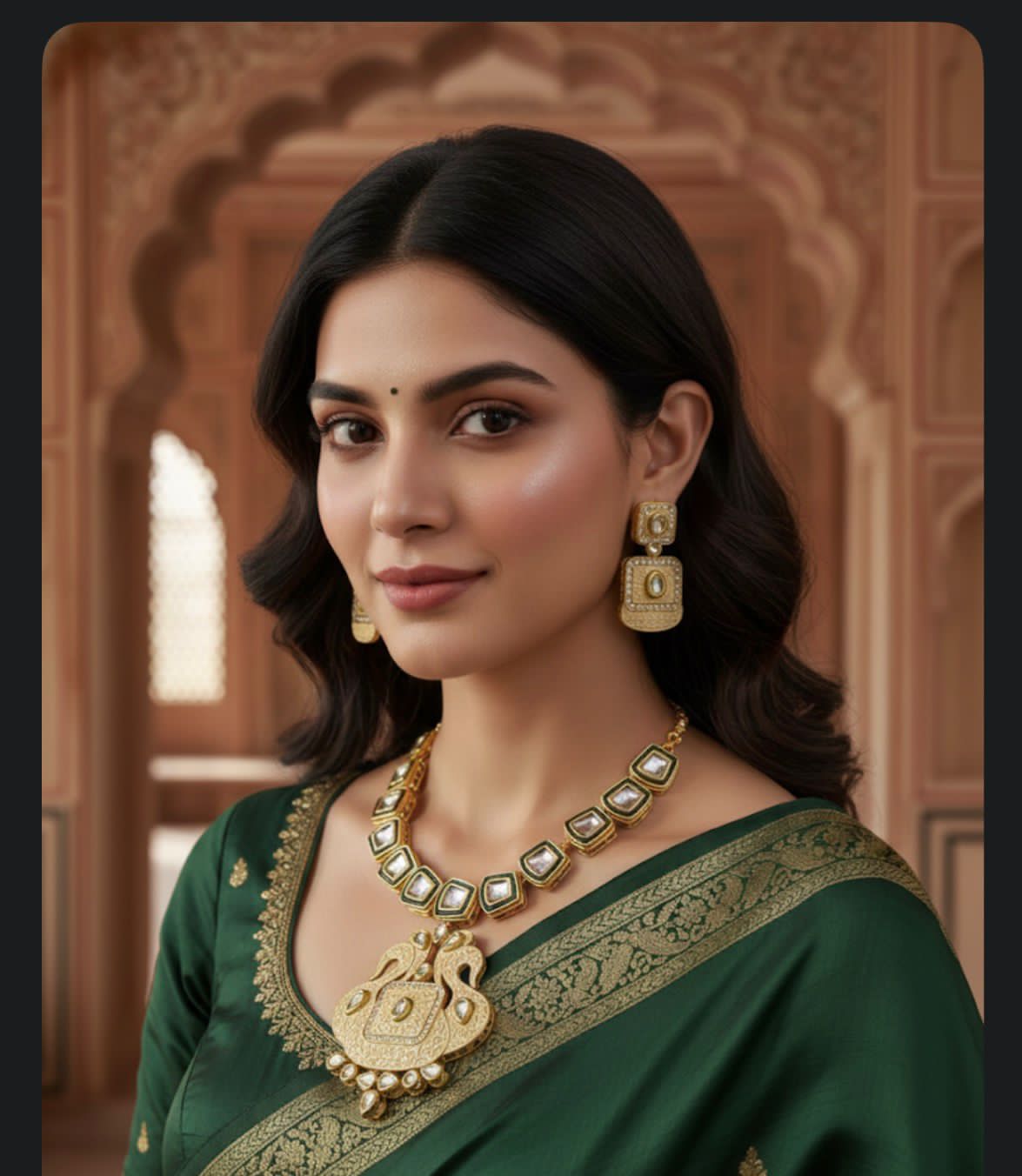 Kundan-Meenakari-with-Earrings-Choker-Golden