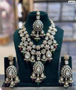 Meenakari-Beads-Necklace-Set-with-Earrings-and-Tikka-Brown-and-Dark-Green