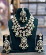 Meenakari-Beads-Necklace-Set-with-Earrings-and-Tikka-Dark-Green