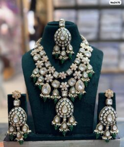 Meenakari-Beads-Necklace-Set-with-Earrings-and-Tikka-Dark-Green
