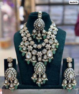 Meenakari-Beads-Necklace-Set-with-Earrings-and-Tikka-Light-Green
