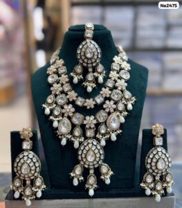 Meenakari-Beads-Necklace-Set-with-Earrings-and-Tikka-White