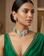 Butterfly-Pearl-Choker-Necklace-Dark-Green-and-Light-Blue