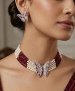 Butterfly-Pearl-Choker-Necklace-Marroon