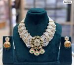 Kundan Multi-Strand Pearl Bridal Necklace Set Dark Green