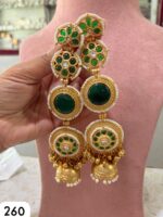 Kundan-Ruby-Long-Jhumka-Earrings-Dark-Green