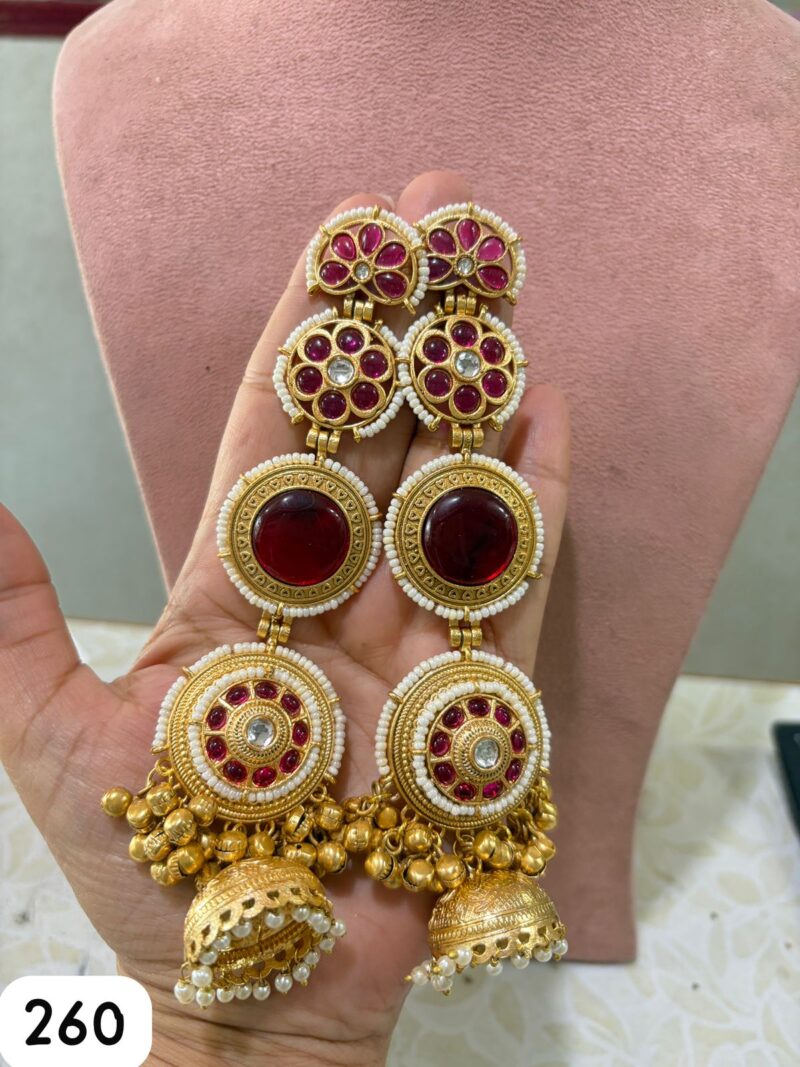 Kundan Ruby Long Jhumka Earrings Marroon
