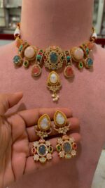 Traditional Multi-Stone Kundan Choker Necklace Set Multi Colour Blue Stone