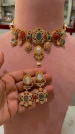 Traditional-Multi-Stone-Kundan-Choker-Necklace-Set-Multi-Colour-Light-Blue