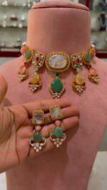 Traditional-Multi-Stone-Kundan-Choker-Necklace-Set-Multi-Colour-White